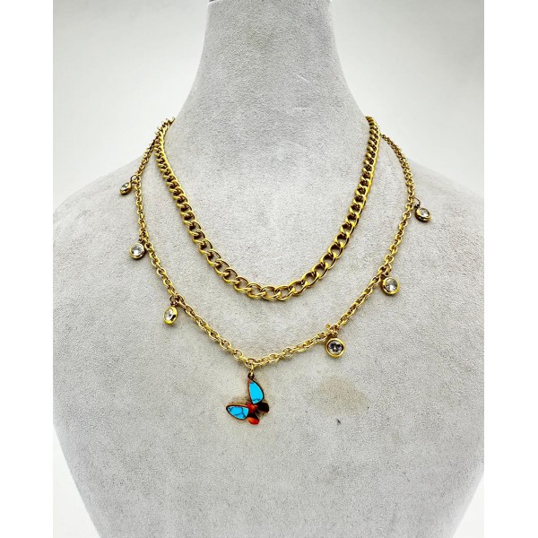 Gold İkili Kelebek Detaylı Kolye